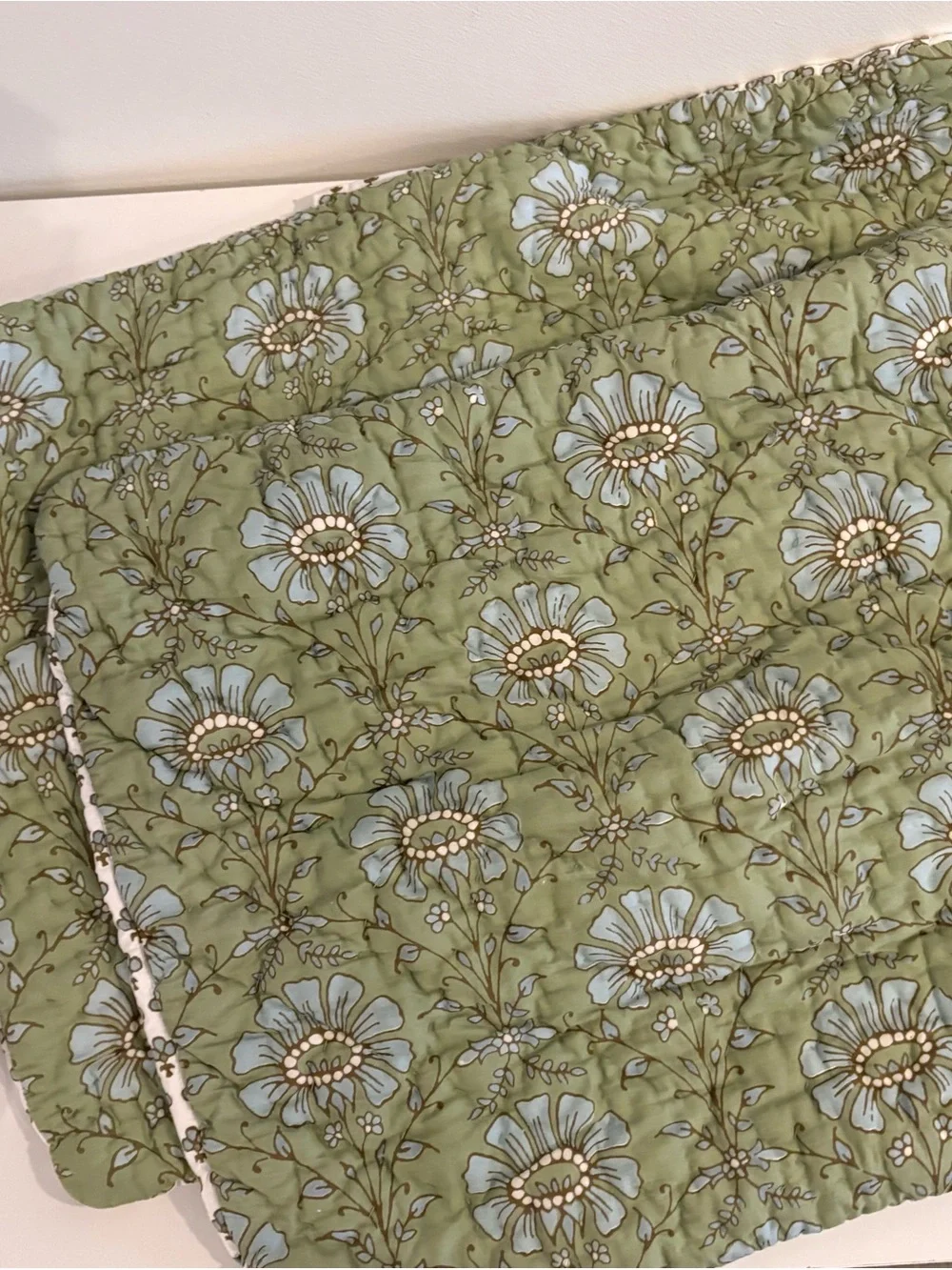 John Robshaw || Jeeva Quilted Shams Pair Sage Green Floral Block Print Standard